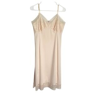 Vintage Van Raalte Suavette Slip Dress Womens 36 Blush Lace Semi Sheer Babydoll